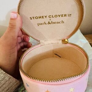 Stoney Clover Lane + Park & Beach Pink Star Embroidered Round Jewelry Case